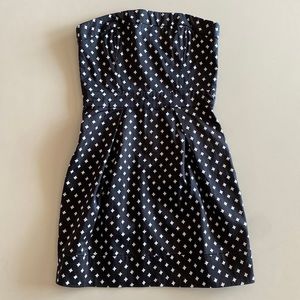 French Connection Strapless Black and White Diamonds Mini Dress with pockets